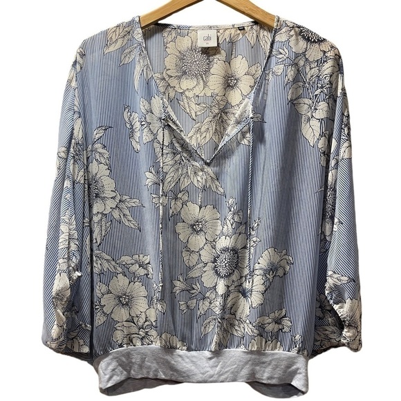 CAbi Tops - CAbi Floral Stripe Dolman Sleeve Sheer Tie Neckline Flowly Blouse Women's Sz XS